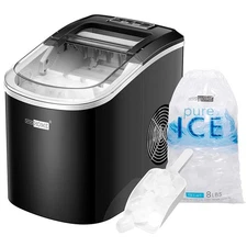 SPECSTAR VH1117-BK Self-Cleaning Portable Countertop Bullet Cubed Ice Maker