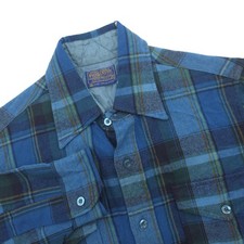 Pendleton VTG 50-60s Men 100 Wool Flannel Shirt Sz 15 Blue Plaid Button Up Read