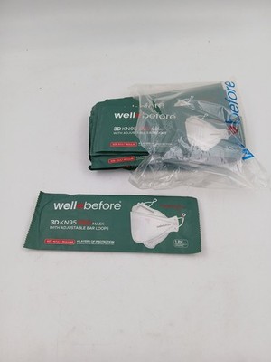Well Before 3D KN95 Pro Mask Adult Regular White Adjustable Ear Loops 10 Set