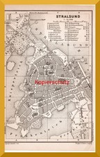 Stralsund +130 Jahre alter Stadtplan+ Strelasund, Hafen, R&uuml;gen, Badeanstalten