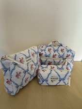 Vintage Floral Makeup Bag Set 3pcs Quilted Cosmetic Travel Toiletry Pouch