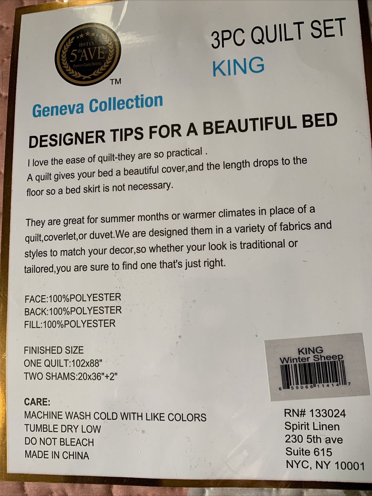 Spirit L inen  3PC  Peach King Quilt Set  Geneva Collection Winter Sheep NIP