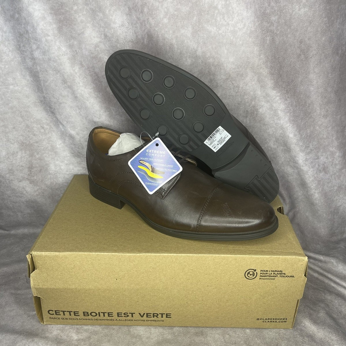 New In Box Men\'s Clarks, Cap Toe Oxford 26156672 Dark Brown Leather 11.5 W Amazon.com | Clarks Men main image 2