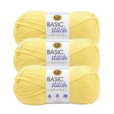 (3 Pack) Lion Brand Yarn 202-157X Basic Stitch Anti Pilling Yarn, Lemonade