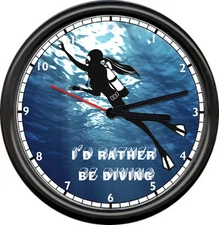 Female Scuba Diver Diving Wetsuit Certified Team Rather Be  Dive Sign Wall Clock