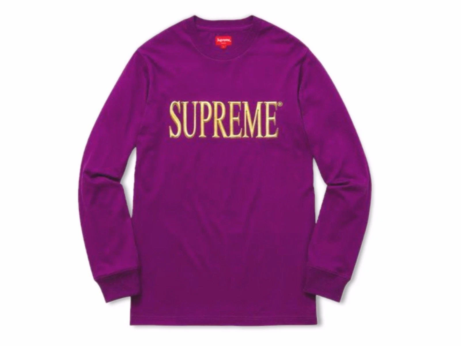 T shirt à manches longues violet logo automne/hiver Supreme or 2016 taille moyenne
