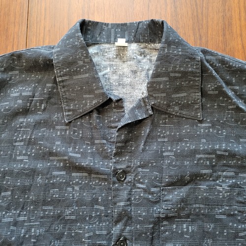 Wakky Shirts Black Short Sleeve Button Front Musical Notes Band Music Teacher XL - Picture 2 of 5