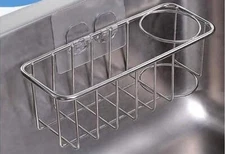 Sink Caddy Sponge Holder , Adhesive Hook, Stainless Steel, Silver