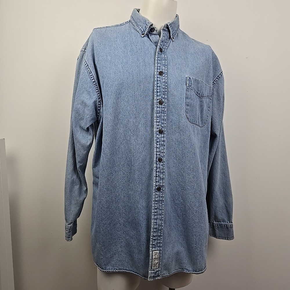 Vintage 90s Abercrombie & Fitch Light Wash Denim Big Shirt Mens L Overshirt