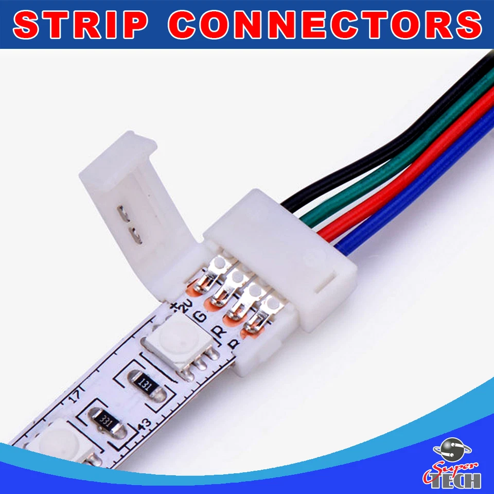 10 X 10mm 4 pins PCB strip to power IP20 snap led strip soldeless connector RGB - Image 2 of 2