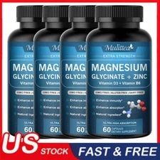 Magnesium Glycinate Capsules 500mg High Absorption Vitamin D3 B6 Sleep Support