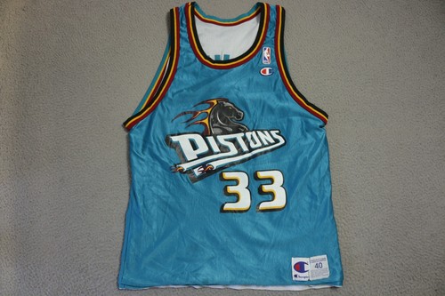 Vintage Grant Hill Detroit Pistons Champion Jersey Mens 40 Blue Reversible
