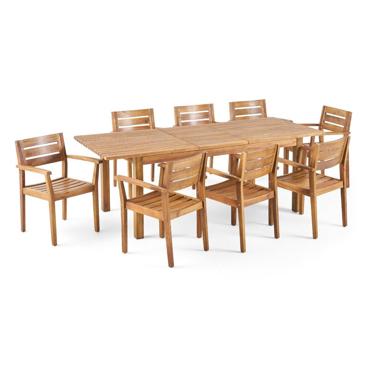 Sakura Outdoor 9 Piece Acacia Wood Dining Set with Expandable