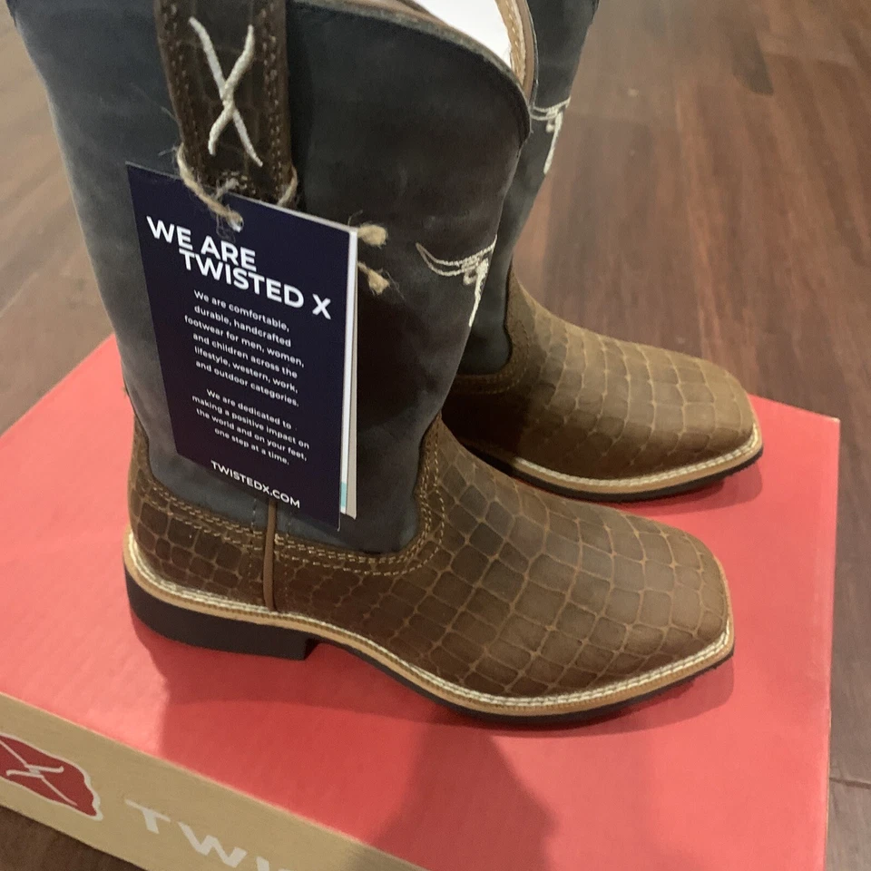 Botas Twisted X® para niños Top Hand Chocolate y Azul Polvoriento YTH0017 Talla 1 Foto 3 de 4