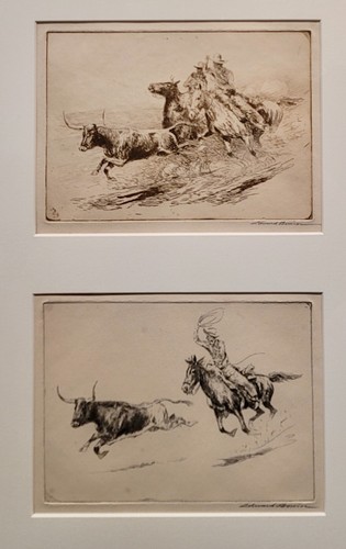 Edward Borein -Cowboys Chasing a Longhorn Bull-1920s Original Etchings - 第 3/9 張圖片