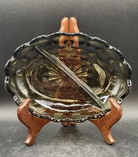 Anchor Hocking Divided Relish Dish Fairfield Brown Smokey Glass Vintage 7" Oval