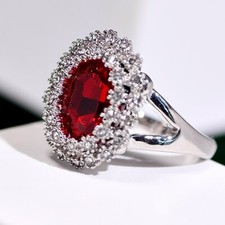 Elegant 925 Sterling Silver Red Garnet Elegant Wedding Engagement Ring Size 6