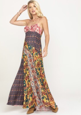 Free People Holiday Hero Multicolor Patchwork Print Maxi Dress NWOT $228  Size 4 | eBay