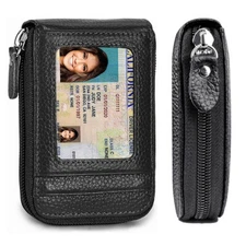 Black Men Women Credit Card Holder RFID Blocking Zip Pocket Leather Wallet Gift