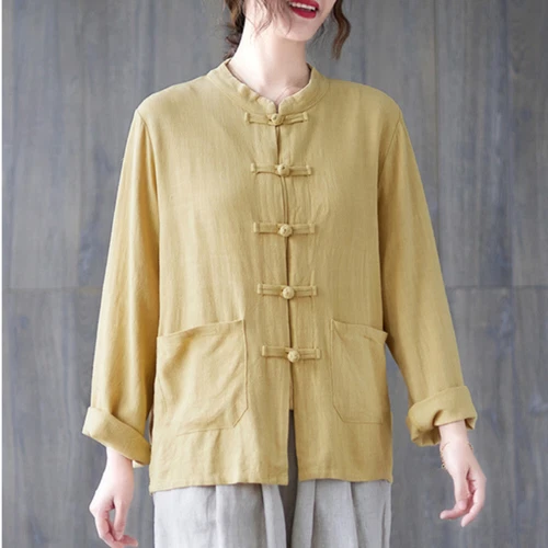 Women Chinese Cotton Coat Jacket Tops Tang Suit Cardigan Retro Ethnic Outwear - Picture 8 of 26