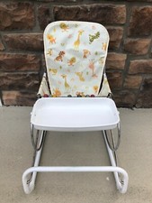 1950's Vintage Zoo Printed Baby Bouncer jumper Seat metal tray bell wooden beads