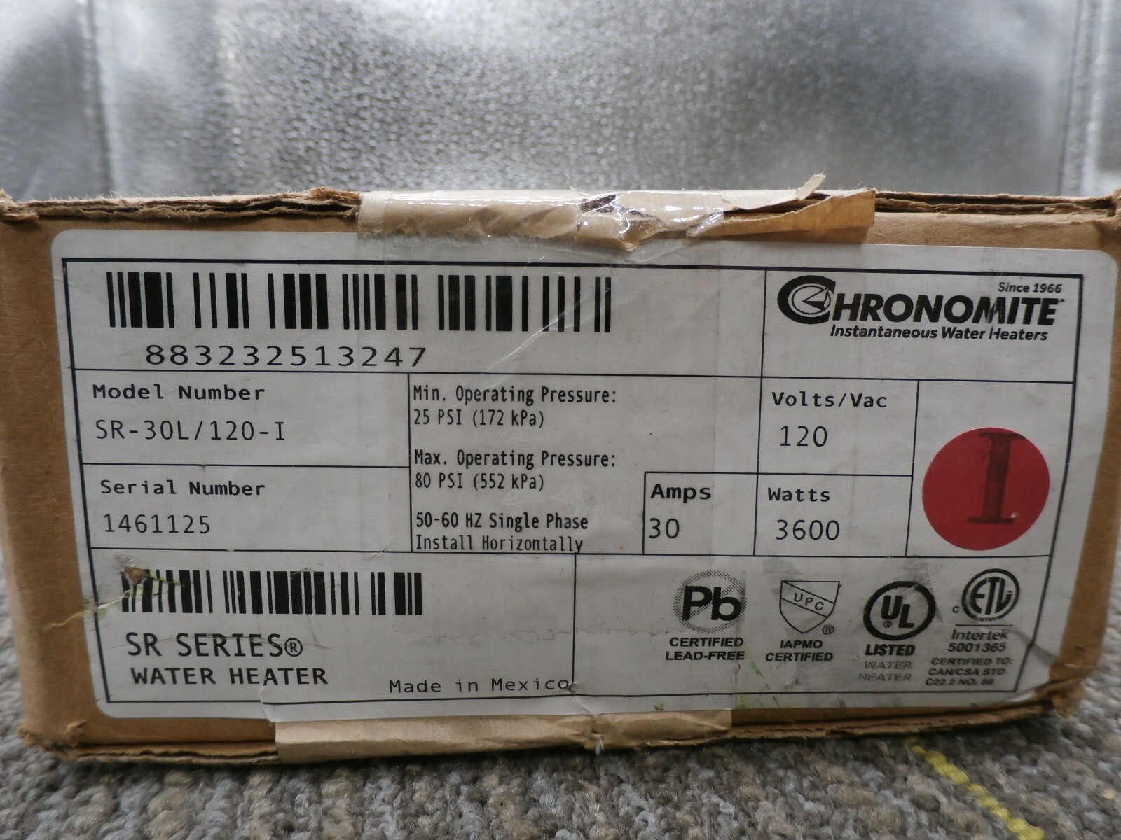 New Chronomite Labs Sr30L/120 HtrI 120Vac, 30 AmpsBoth Electric