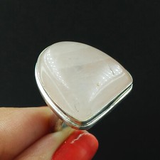 Natural Rose Quartz Gemstone 925 Sterling Silver Adjustable Ring