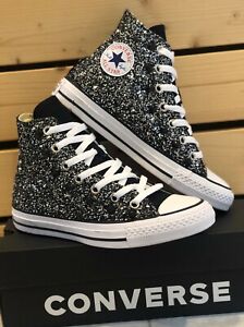 converse all star nere alte con tessuto glitter nero e borchie | eBay