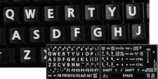 ENGLISH US KEYBOARD STICKER LARGE WHITE LETTERS BLACK BACKGROUND-COMPUTER LAPTOP