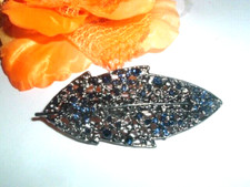 Oxidized Silver Leaf Blue Rhinestone Hair Barrette NWT