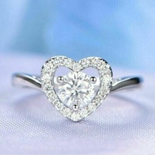 2Ct Round Cut Lab Created Diamond Heart Engagement Ring 14K White Gold Plated
