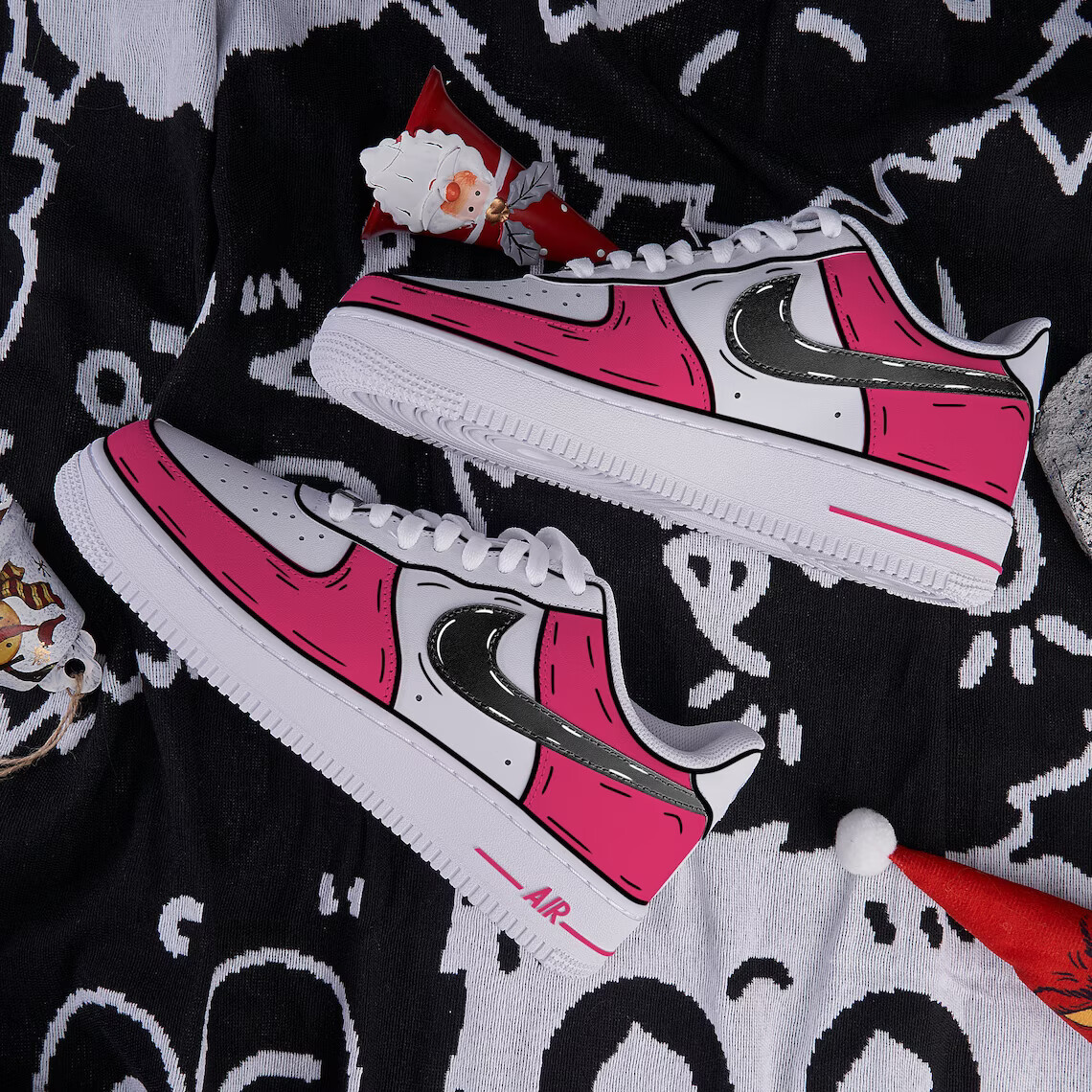 Nike Air Force 1 Custom Low Cartoon Pink Shoes White Black Outline Mens Womens s-l400.jpg main image 4
