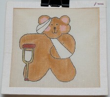 Hand Painted Needlepoint Canvas injured teddy bear 5" x 4-1/2"