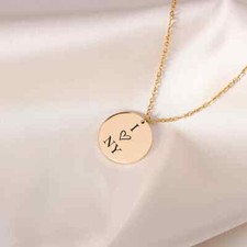 Personalised Disc Necklace, Custom engraved Initial Date, Name Gold Silver Gift