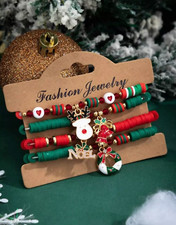 Fashion Jewelry MERRY CHRISTMAS charms multicolor Beaded stretch bracelets