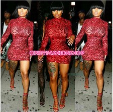 New Sexy Women LongSleeve  O-Neck Sequins Party Night Evening Cockail Mini Dress