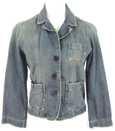 Abercrombie & Fitch Jean Jacket M Womens Distressed Blue Denim Blazer Top  - Picture 1 of 6