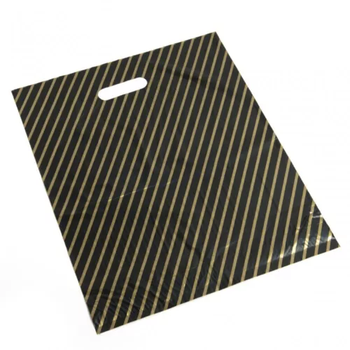 deli supplies 50 x black & gold striped carriers large 22x18x4" punch out handle image 1
