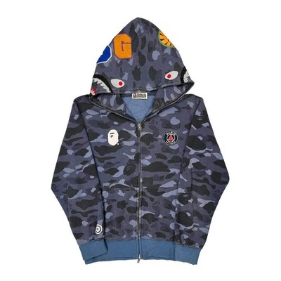 PSG A Bathing Ape Camo Shark Hoodie - Large Blue Cotton