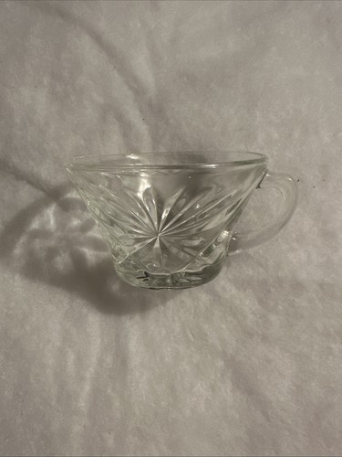 ANCHOR HOCKING CLEAR GLASS PUNCH CUPS / STARBURST PATTERN / With Serving Dish - Picture 2 of 7