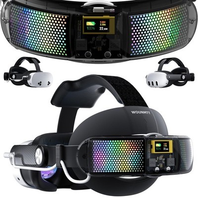 WOUNMTT Head Strap with 10000mAh Battery for Meta Quest 3/3S   Transparent RGB