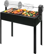 Barbecue Charcoal Grill with Auto-Rotisserie Meat Forks & 6-Piece Skewer Set for