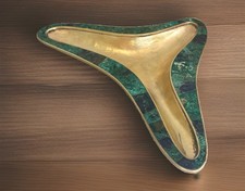 LOS CASTILLO Brass Inlay Malachite Dish Decorative Modernist Mexican Dish RARE