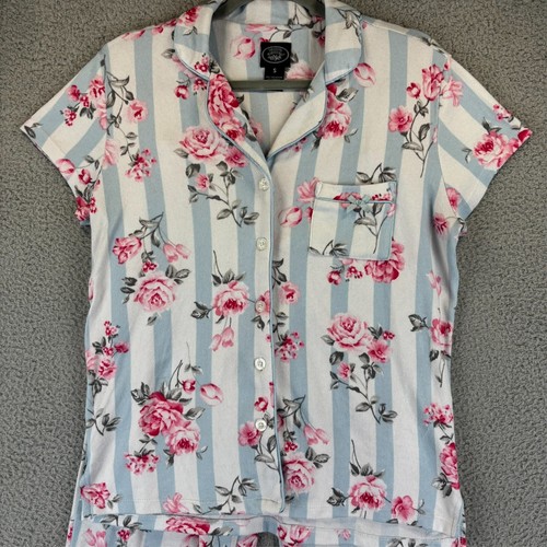 LAURA ASHLEY 2-Pc Pajama Set Small Cottage Cozy Soft Floral Stripe Button Front - Picture 2 of 12