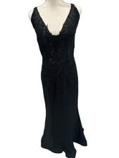 JVN By Jovani Black Sleeveless Lace Overlay Dress Deep V-Neck & Back Tie Closure