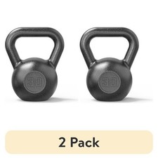  2 Pack Athletic Works 30lb Kettlebell, Cast Iron, Hammertone Finish, Black