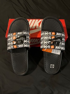 Nike Benassi JDI Just Do It Print Sandals Black 631261-016 Mens Size 9