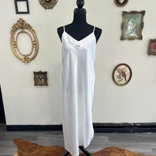 Vintage Amelia's White Satin Lingerie Slip Dress Spaghetti Strap Maxi Gown Large