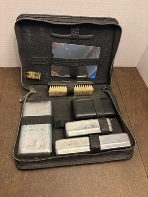Antique Men's Grooming Kit in top Grain Cowhide Zipper Case Made in USA.