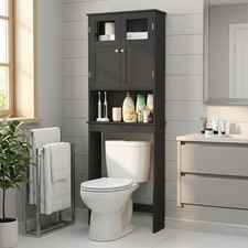 Black Over The Toilet Storage Cabinet Tall Bathroom Cabinet Organizer w/Cupboard